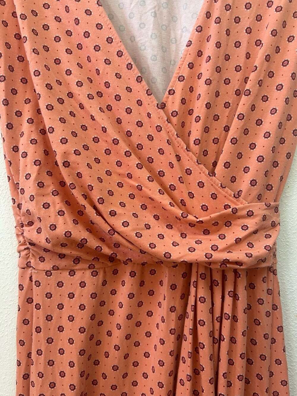 Lands' End Peach Floral Print Faux Wrap Jersey Maxi Dress - Picture 2 of 8